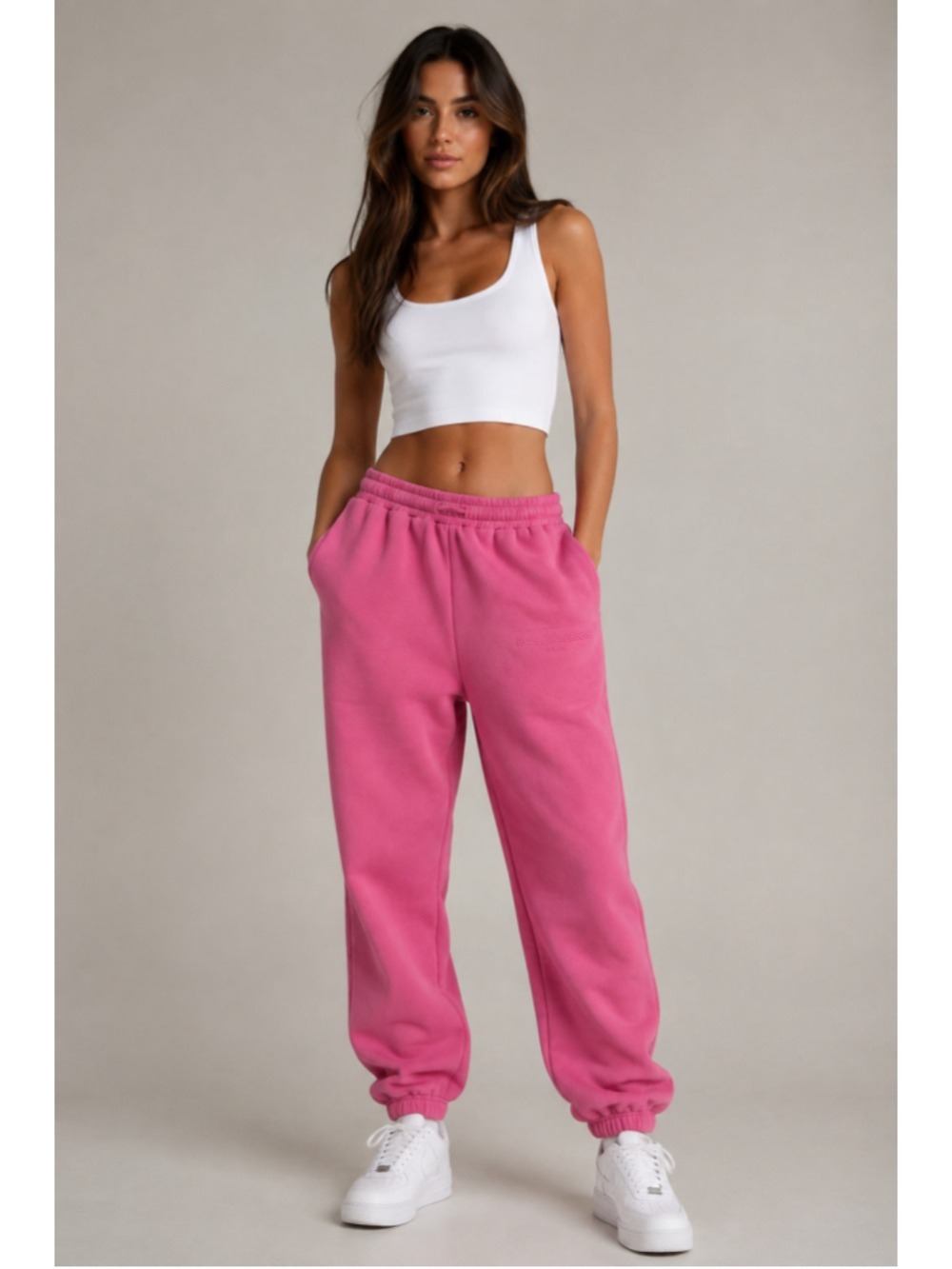 White Fox Season Women’s Pink Fleece Jogger Sweatpants Logo Cuffed